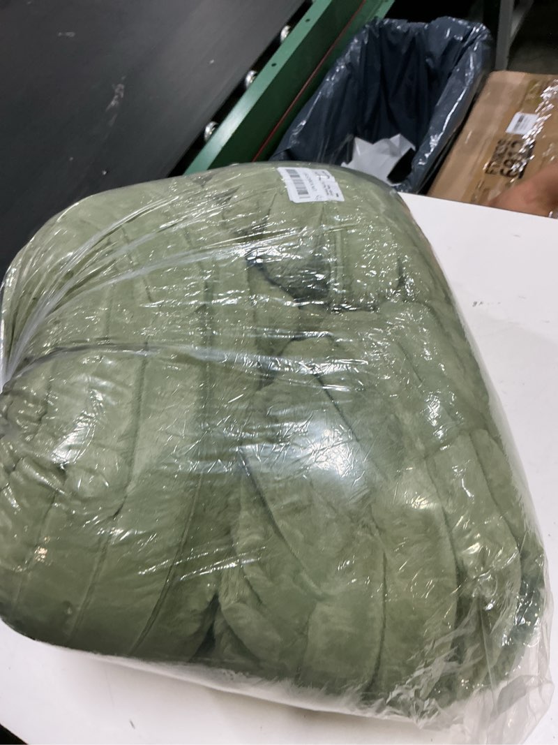 Condition photo showing Good Condition for faux fur fluffy sage reading pillow with pockets, luxury striped plush decorative, arm rests and back support for bed rest, lounging on sofa, extra large size for adult. sage x-large