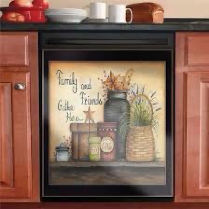 Country Family Dishwasher Magnet Cover Barn Star Sticker,Kitchen Decor Primitive Folk Art Refrigerat