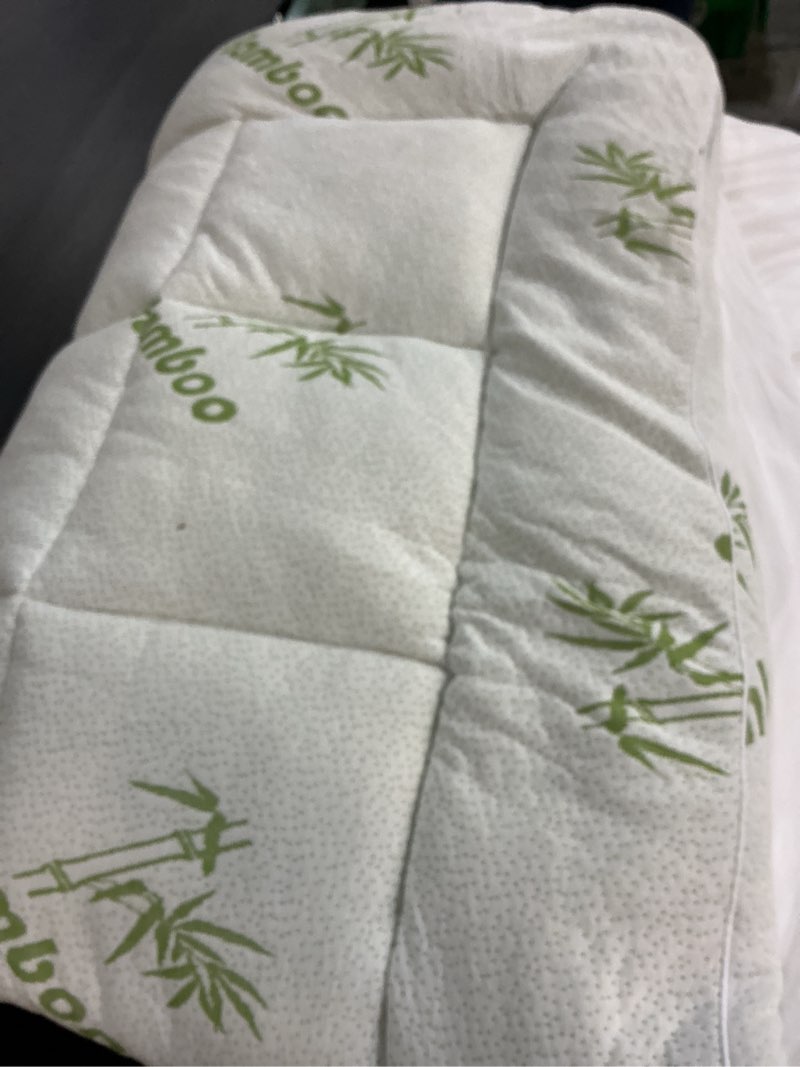 Condition photo showing As Is for Ultra Soft Full Size Mattress Topper - Viscose Made from Bamboo Pillow Top Mattress Pad for Back Pain Relief - Naturally Cooling for Hot Sleepers, Green Green Full