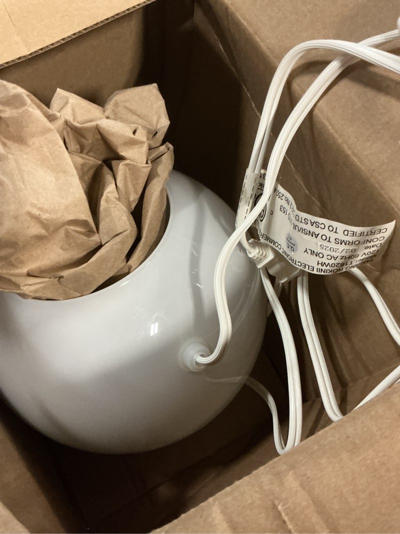 Condition photo showing As Is for 7.8 Inch Ball Table Lamp with Glass Shade, Ball Light Bookshelf Lamp for Bedroom, Dorm, Office and Bedroom Bookshelf Reading Decoration, Without Bulb Opal White