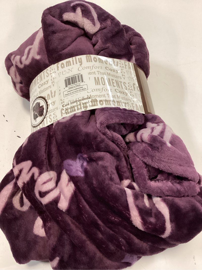 Condition photo showing As Is for Chanasya Premium Friends Forever Gift Throw Blanket - Super Soft Plush Fleece Laugh Hug Smile Joy Comfort Love Memories Best Friend Forever Gift Throw- for Women Men (50x65 Inches) - Aubergine Blanket