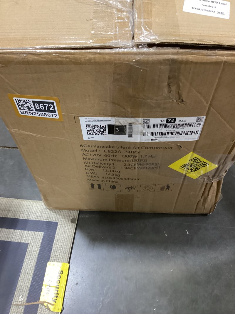 Condition photo showing As Is for VEVOR 6 Gallon Air Compressor, 1.7HP 2.3CFM @ 90PSI Portable Pancake Air Compressor & 150PSI Max Wor