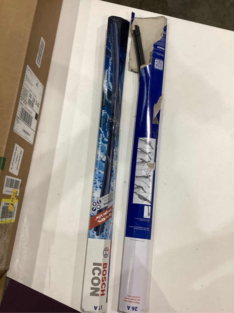 Condition photo showing As Is for bosch 26a17a icon beam wiper blades - driver and passenger side - set of 2 blades (26a & 17a) front (26a & 17a) icon combo pack (front)