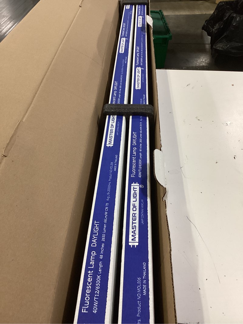 Condition photo showing New/Like New for f40/d daylight (2 pack) 4ft fluorescent tube light bulb 40w 40 watt t12 daylight 4100k 1.5 inch diameter replaces f40dx f40t12/865/eco f40sp65/eco f40dx/alto f40/lr/eco/2p f40t12/dx (2)