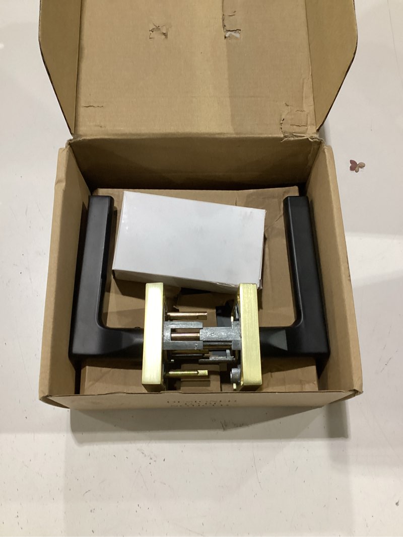Condition photo showing Good Condition for mega handles prime passage lever door handle for closet or french doors, single side door levers, fits all standard door sizes, covered screws included - satin brass/matte black (1 pack) 5" satin brass/ matte black 1 pack covered screws passage