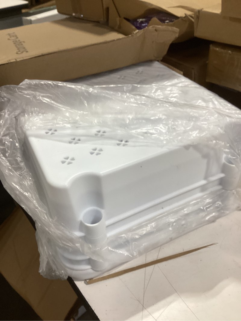 Condition photo showing Good Condition for JIUYOTREE 4-Tier Plastic Rolling Storage Cart Utility Cart with Extra Hanging Cups Handles Lockable Wheels for Living Room Bathroom Kitchen Office White White 4-Tier