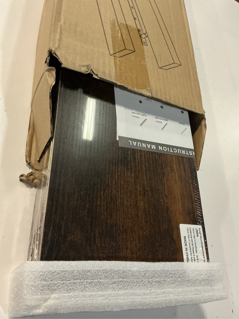 Condition photo showing New/Like New for BAYKA Floating Shelves, 22.5 inches Rustic Wood Wall Shelves for Bathroom?Bedroom, Living Room, Kitchen & Book, Hanging Display Decor Organization Shelf with 22 lbs Capacity (Rustic Brown) B. Rustic Brown - Americana Farmhouse Style 22.5inches