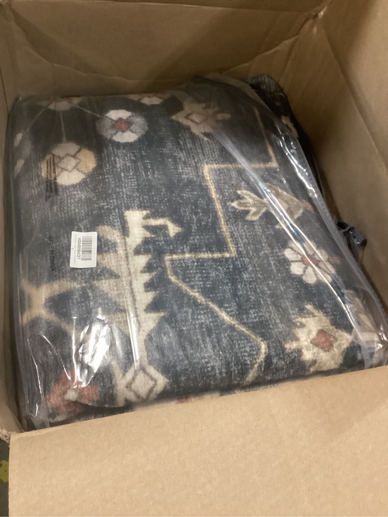 Condition photo showing Good Condition for black farmhouse washable 8x10 area rugs for living room, bedroom, dining room kitchen table rug for under table, office, dark charcoal tumble stain resistant non-slip large washable (8x10 black/multi) 8' x 10' (rectangular) ashen / multi