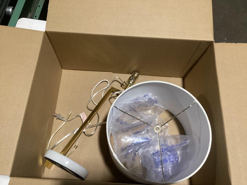 Condition photo showing Good Condition for JONATHAN Y JYL1043A 24.5" Modern Brass Gold & Marble Table Lamp, Contemporary Bedside Nightstand Lamp for Living Room, Bedroom, Office with Pull Chain Switch & White Linen Shade, LED Bulb Included Brass Gold/White