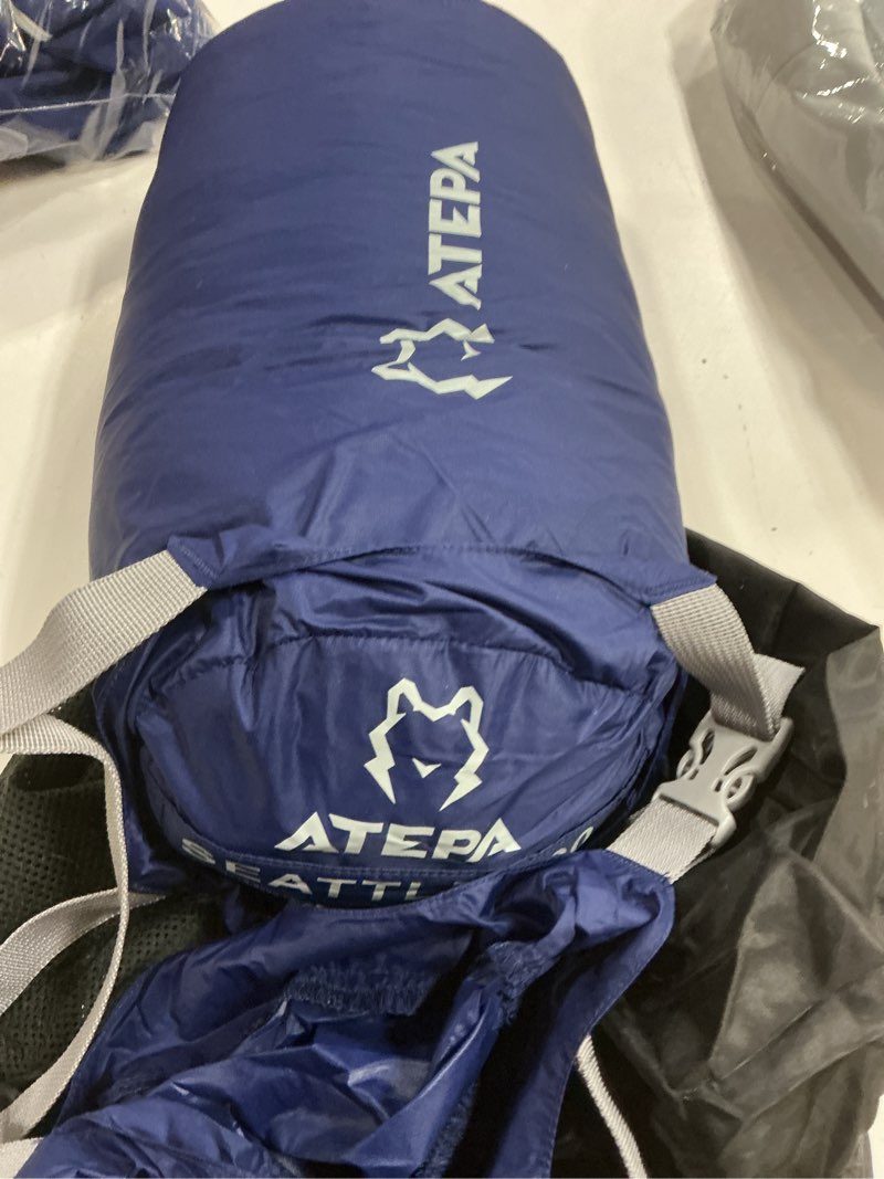 Condition photo showing Good Condition for ATEPA Down Sleeping Bag, 650FP Ultralight 55°F 60°F 3 Season Warm Weather 15D Nylon Shell and Compact Packable Sleeping Bag for Adults with Compression Sack for Camping Backpacking Hiking Envelope Thermacore Max Comfort: 60°F , Limit: 55°F, Blue