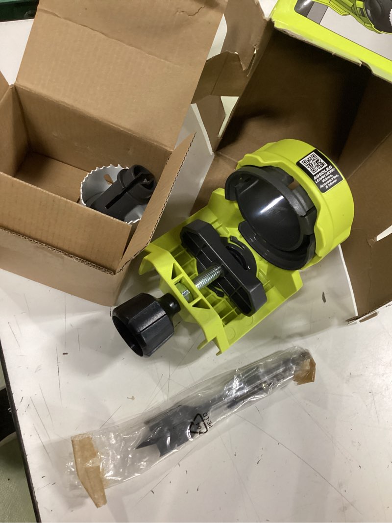 Condition photo showing Good Condition for ryobi wood/metal door lock installation kit with bi-metal hole saw, spade bit, pilot bit, and double ended screw drivng bit