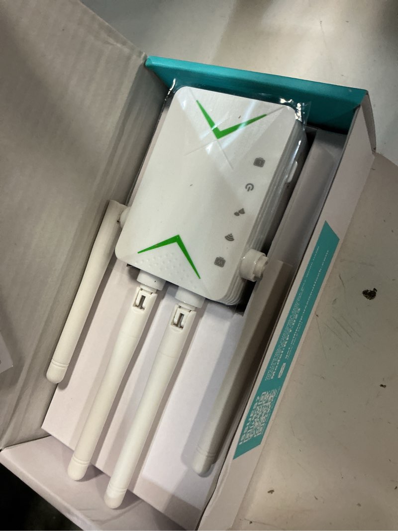 Condition photo showing Good Condition for powerful wifi extender signal booster, up to 15,000 sq ft & 60 devices, whole home coverage internet repeater works with any router | plug and play white