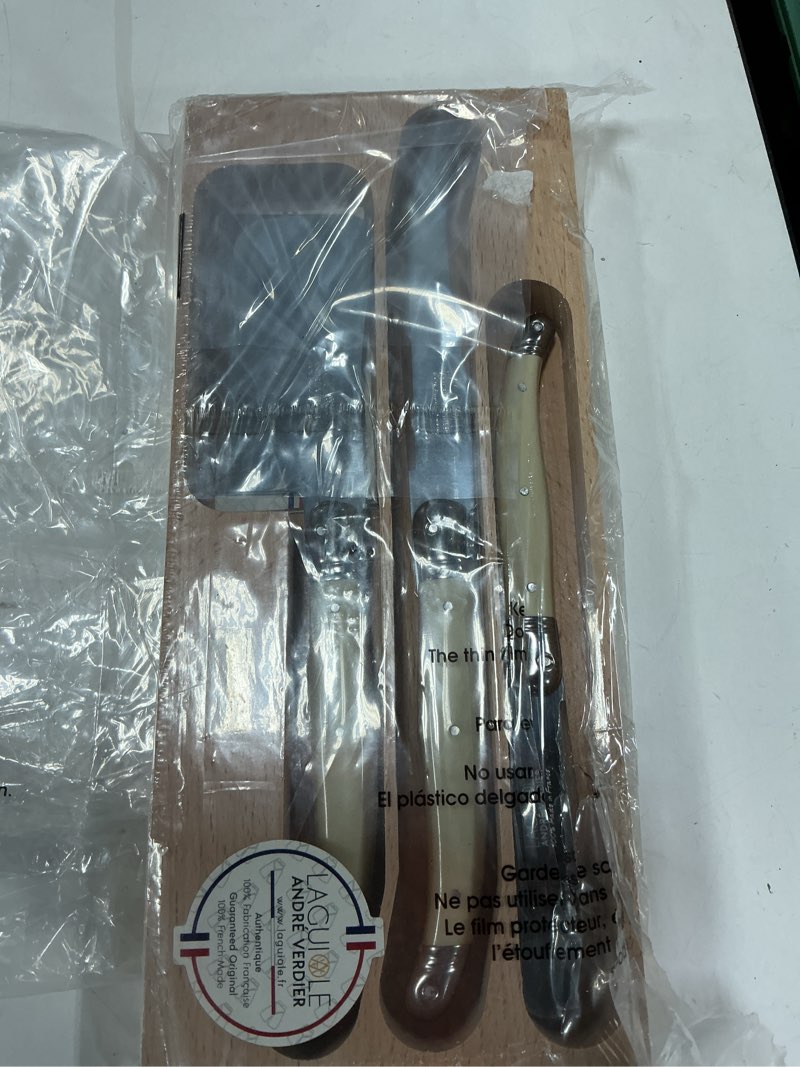 Condition photo showing Good Condition for andre verdier laguiole debutant cheese knife set 3 pce, stainless steel/ivory, av-3pc-cheese-if, made in france