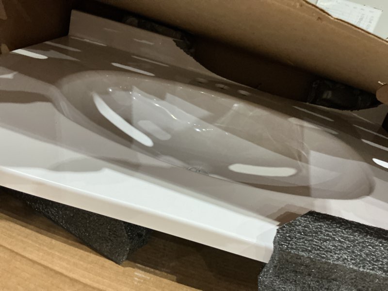 Condition photo showing As Is for project source cultured marble vanity tops 31-in x 22-in white cultured marble integral single sink 3-hole bathroom vanity top