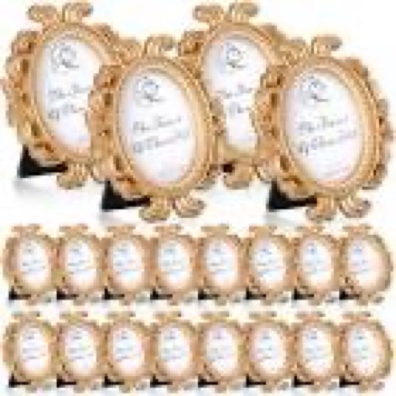 Vicenpal 20 Pieces Mini Gold Picture Frames 3.2 x 4 Inch Vintage Small Antique Resin Baroque Picture Frames Bulk Oval Hanging Display for DIY Jewelry Gifts Christmas Wedding Decor 20 Gold Lovely