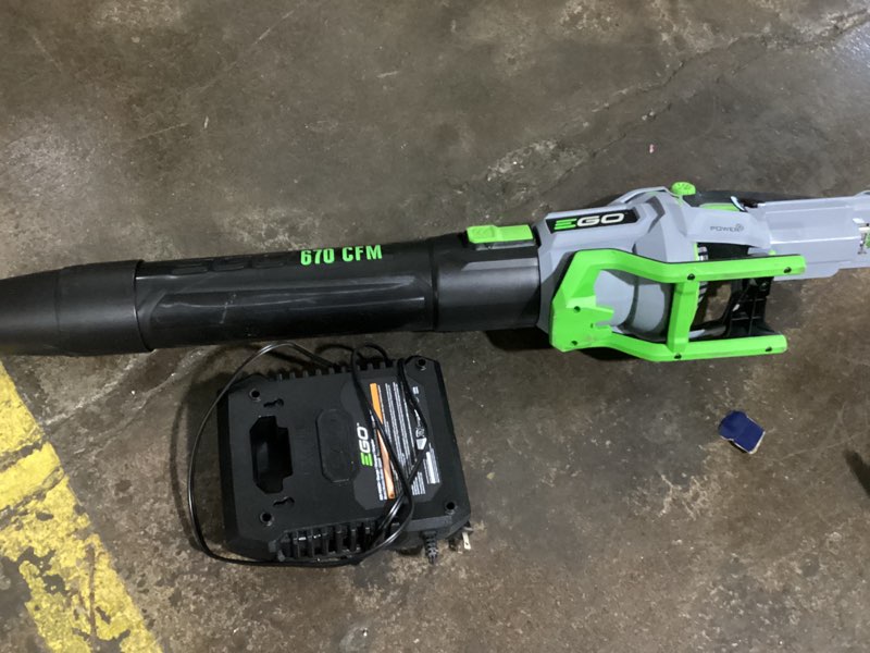 Condition photo showing Good Condition for possibly incomplete , no battery, charger included, ego power+ leaf blower, cordless electric 670 cfm