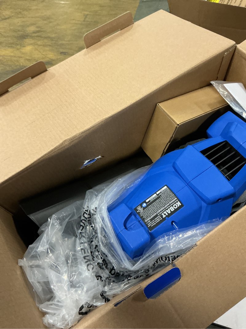 Condition photo showing As Is for Kobalt 80-volt 630-CFM 140-MPH Battery Handheld Leaf Blower 2.5 Ah in Blue | KHB 2580-06