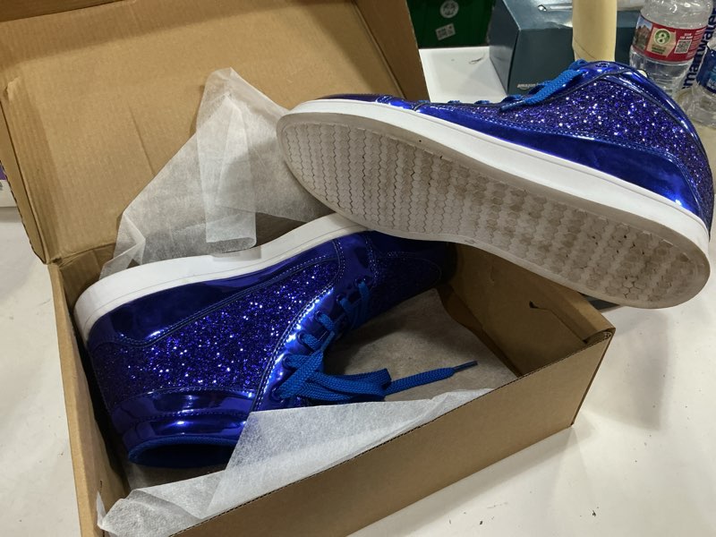 Condition photo showing As Is for igxx glitter white shoes for men fashion high top casual sequin sparkly sneakers men's bling shiny 10 glitter blue