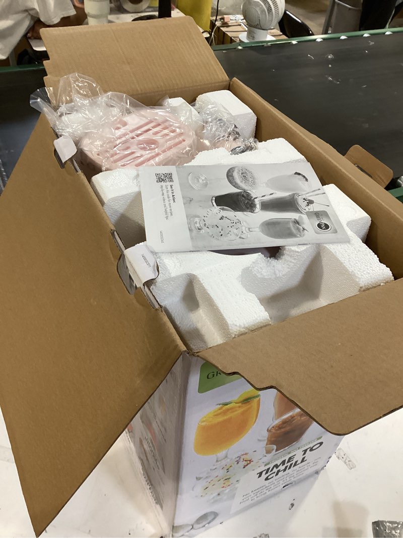 Condition photo showing Good Condition for greenpan frost ice cream maker & slushie machine, soft serve, sorbet, margaritas, milkshakes, frozen yogurt, no pre-freezing, ready in 15 mins, 6 modes, 7 textures, self-cleaning, family size, pink 4 pint ice cream & frozen drink maker strawberry pink