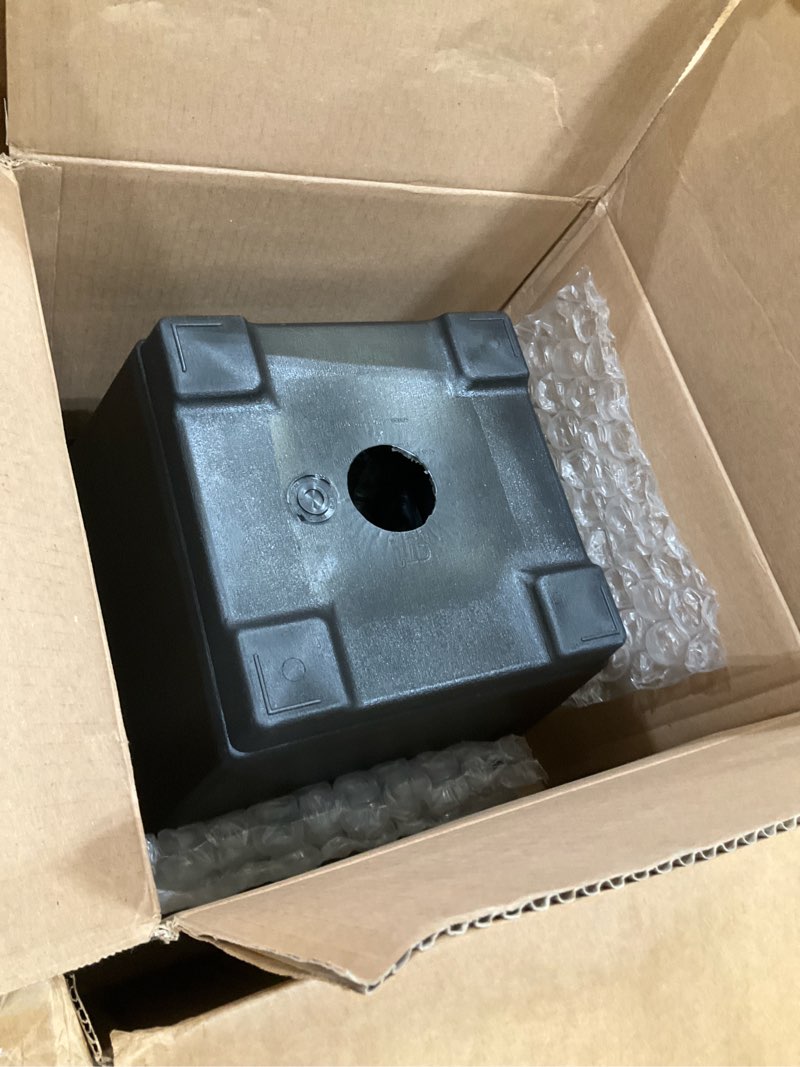 Condition photo showing Good Condition for patio umbrella base stand with wheels, fillable planter box and mobile for rolling on outdoor patio, poolside decks and gardens (black)
