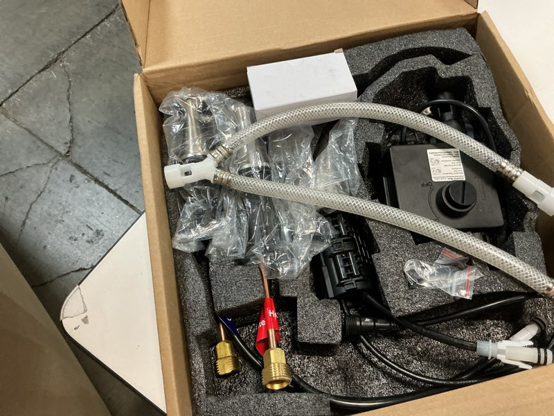 Condition photo showing As Is for Touchless Bathroom Faucet for 3 Holes with 3 Handles, Controlling Temperature & Adjustable Water Flow, Short & Long Induction Modes, Auto Motion Sensor Brushed Nickel Bathroom Faucet Set 29180 29180Brushed Nickel