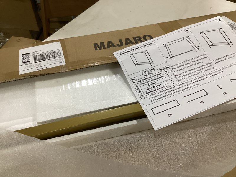 Condition photo showing As Is for majaro small modern console table for entryway, tempered glass with metal frame sofa table for living room, hallway, office (double-layer, gold) gold double-layer