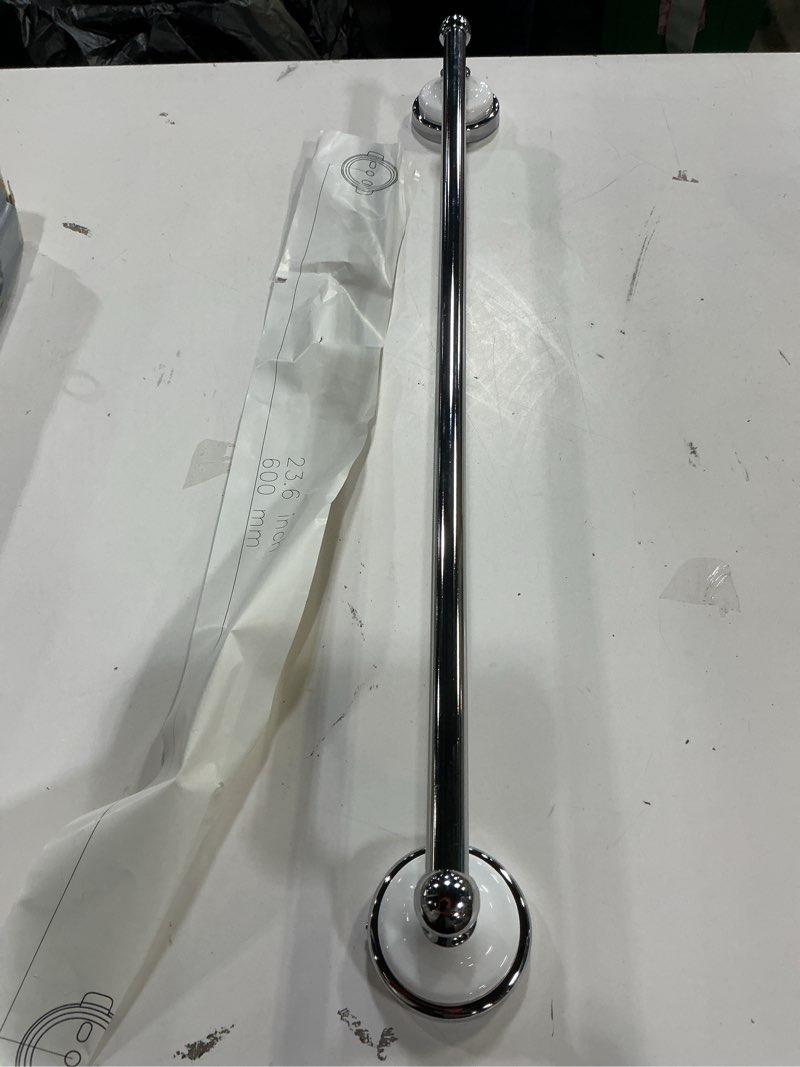 Condition photo showing Good Condition for Savannah 24-Inch Wall-Mounted Towel Bar for Bathroom, Polished Chrome and White, Sturdy and Easy to Install – Design House Polished Chrome and White 24 in. Wide Towel Bar