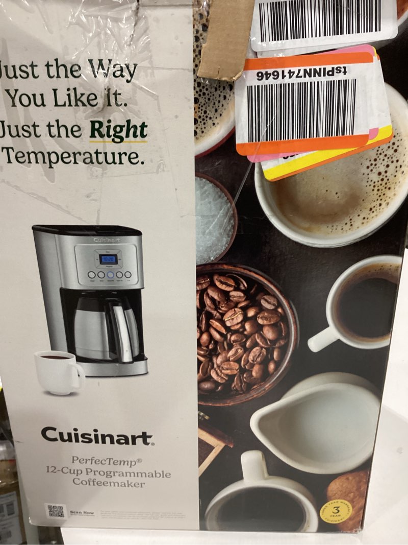 Condition photo showing As Is for Cuisinart 12-Cup Coffee Maker, Programmable PerfecTemp Thermal Carafe Coffee Machine with 1-4 Cup Setting, Brew Strength Control and Brew Pause, Stainless Steel, DCC-3400NAS, Silver