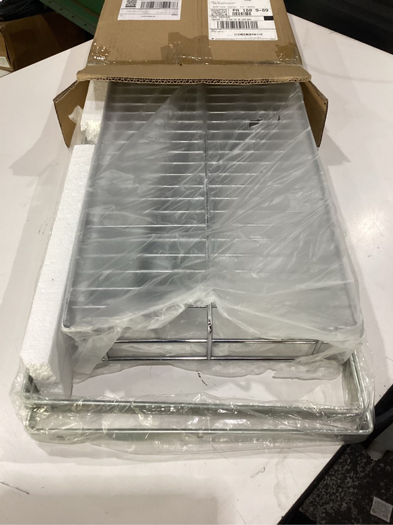 Condition photo showing New/Like New for ezkaza pull out cabinet organizer 11.5" w x 21" d, 2-tier kitchen cabinet pullout shelf and drawer organizer slide out pantry storage basket, 10.2" w x 21" d x 2.4" h for bottom basket size