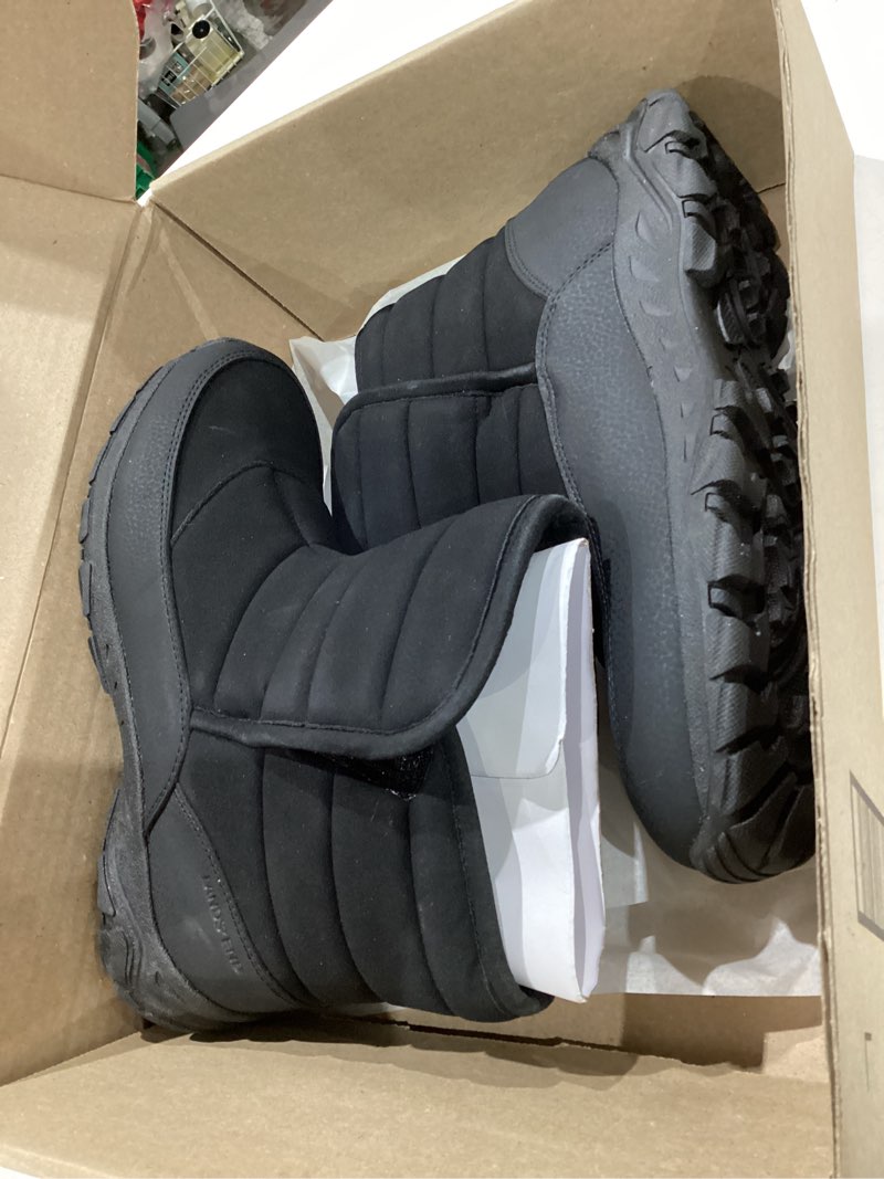 Condition photo showing New/Like New for lands' end expedition insulated winter boots for men, lace up or slip on waterproof mens snow boots, medium or wide width men's shoes size 8 to 13, black, brown, green or grey 9 black