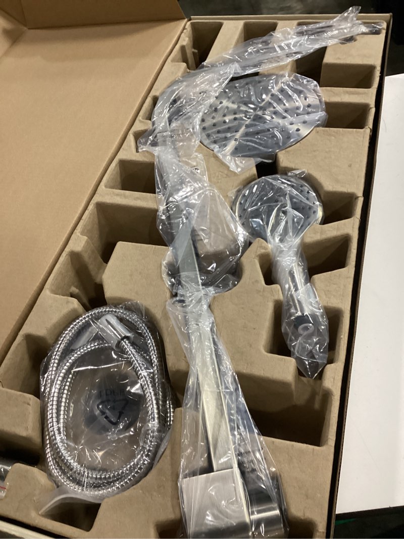 Condition photo showing Good Condition for 100+ bought last week allen + roth drexler nickel 7.87-in dual head shower panel system with 3-way diverter