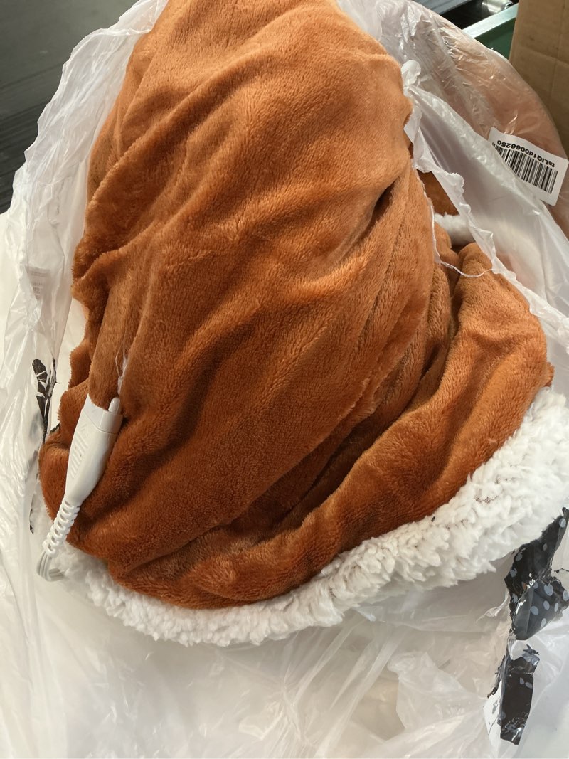 Condition photo showing As Is for electric heated blanket 72"x84" full size, dual-sided flannel & sherpa, 6 heat settings & 1-10h auto off, soft warm for home, office, bed, couch, machine washable, ideal winter gift, caramel c-caramel 72x84inches-full