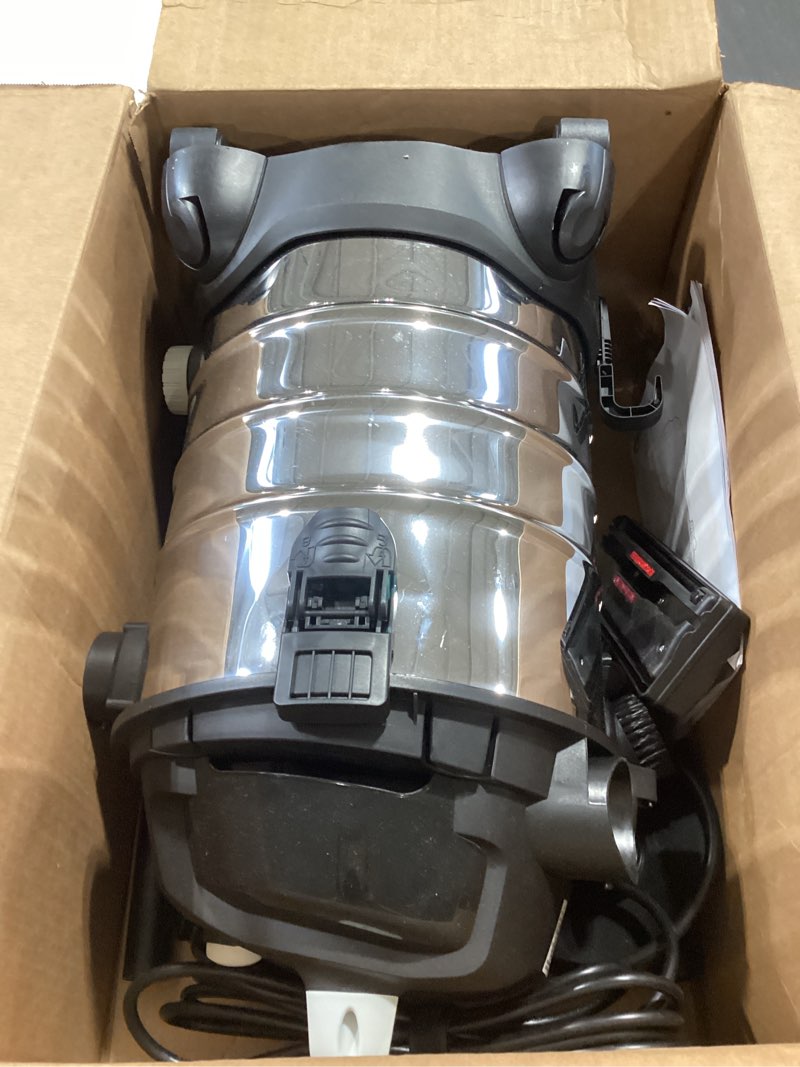 Condition photo showing As Is for amazon basics wet dry shop vacuum cleaner, 6 gallon, 3.5 hp stainless steel, with filter, grey/black 6 gallon shop, 3.5 hp (in-complete)