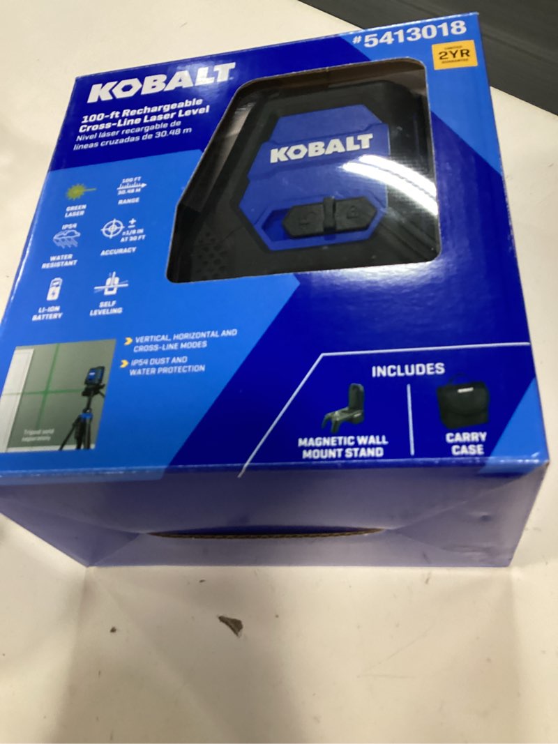 Condition photo showing New/Like New for kobalt 100-ft green self-leveling cross-line laser level
