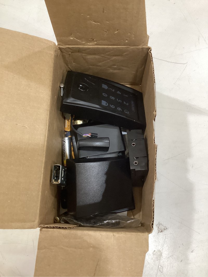Condition photo showing As Is for schlage encode smart wi-fi deadbolt lock with touchscreen keypad, keyless front door entry, app control, alexa, google home and airbnb compatible, matte black, be489wb cen 622 matte black century