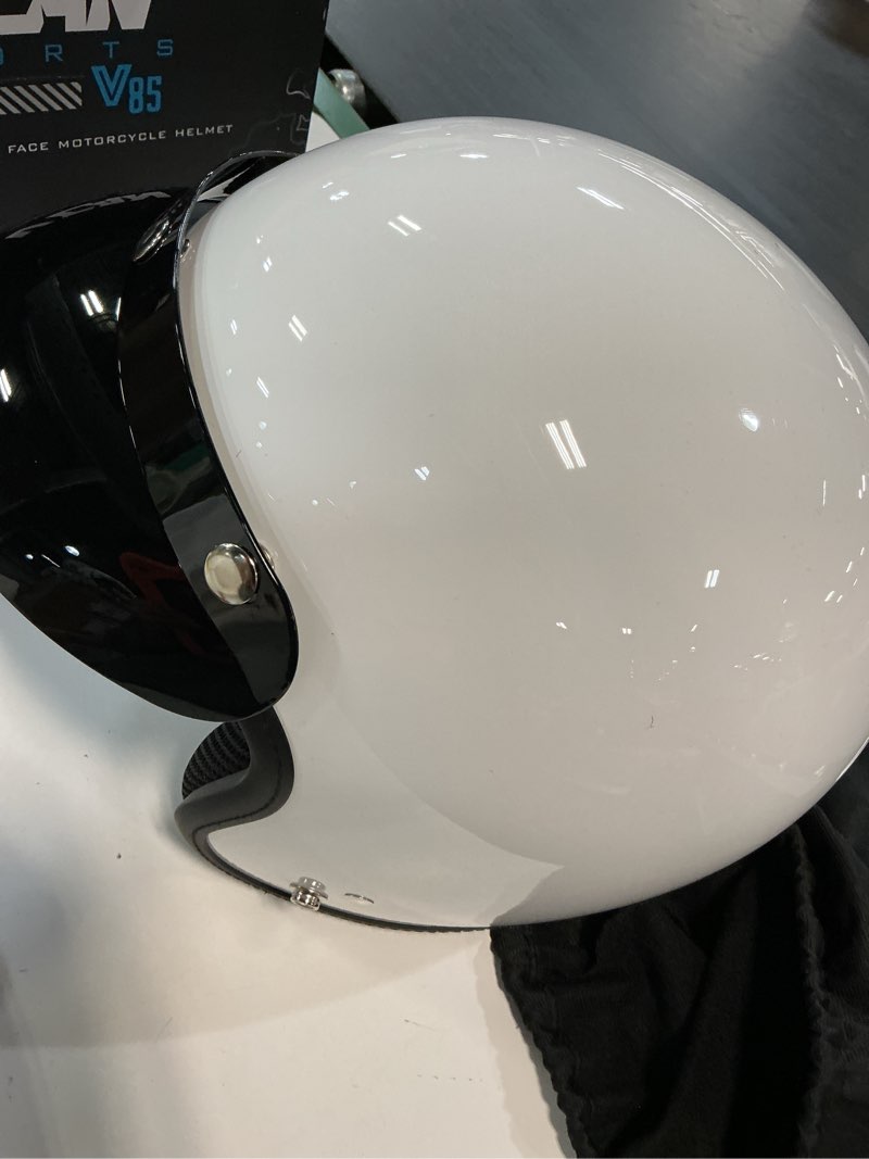 Condition photo showing New/Like New for vcan v85c 3/4 open face motorcycle helmet dot approved gloss white x-large