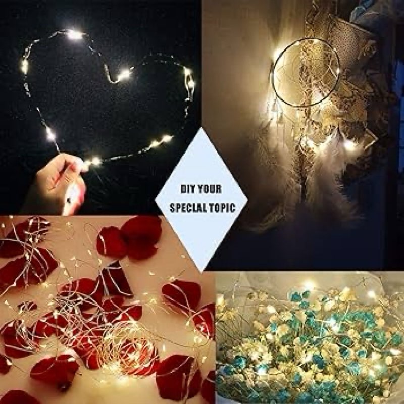 Fairy String Lights,Christmas Tree Light Waterproof LED String Lights 4 Pack 3.2Ft 60 LED Battery Operated String Lights for Wedding Party Bedroom Holiday Decorations(Warm White)