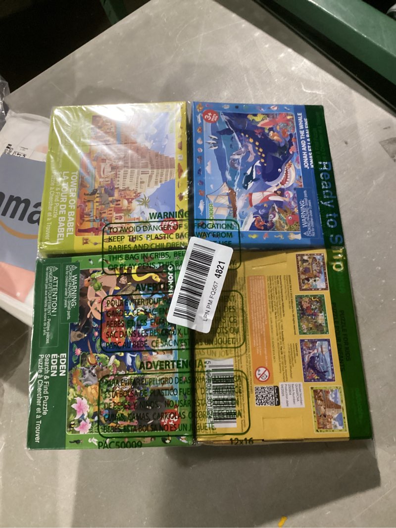 Condition photo showing Good Condition for QUOKKA 60 Piece Kids Puzzles Ages 5-8 - Set of 4 Bible Jigsaw Puzzles for Kids 4-6-10 Year Old - Tower of Babel - Noah`s Ark - Eden Toys for Children 5-7 yo - Christian Gifts for Boys & Girls Yellow Ang Green