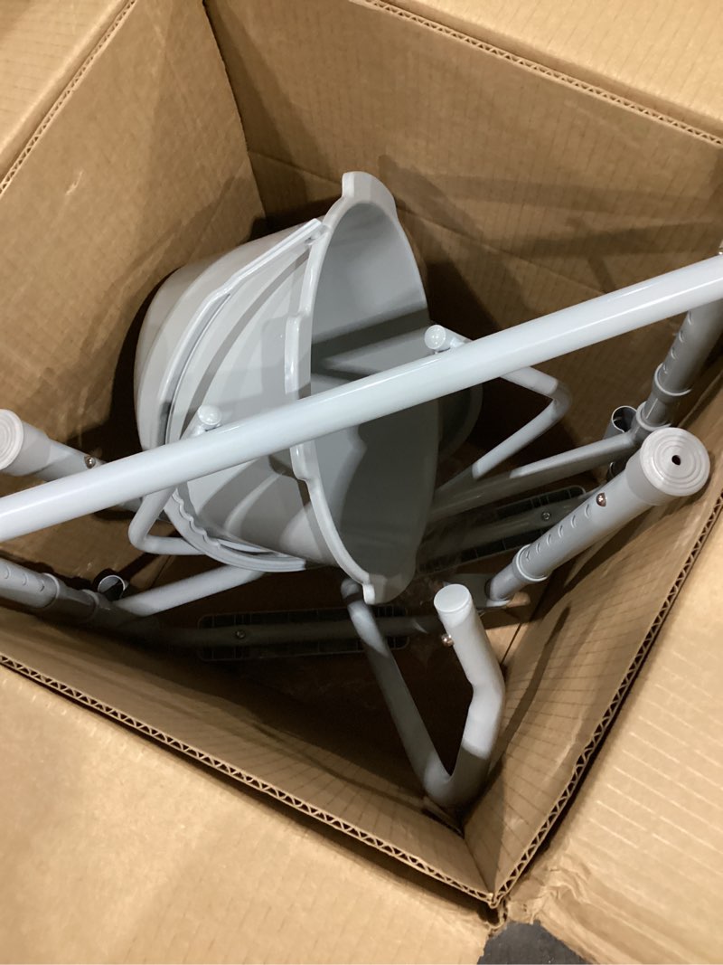 Condition photo showing As Is for missing seat soundfuse 3 in 1 bedside commode chair, sturdy dual-crossbar support, 350 lbs weight capacity, bedside commode for seniors with 7.5qt bucket, portable potty chair for adults, silver