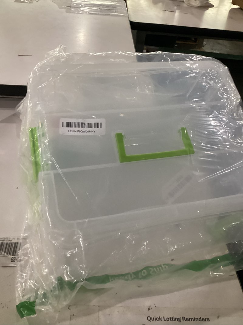 Condition photo showing Good Condition for tergoo 2 layer plastic storage containers with lids, multipurpose clear stack & carry box, portable craft organizers and storage bin for organizing art & craft, sewing, makeup, nail supplies (green)
