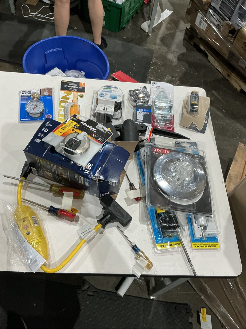 Condition photo showing As Is for assorted home improvement lot (small tools, screw, home accessories, etc.)