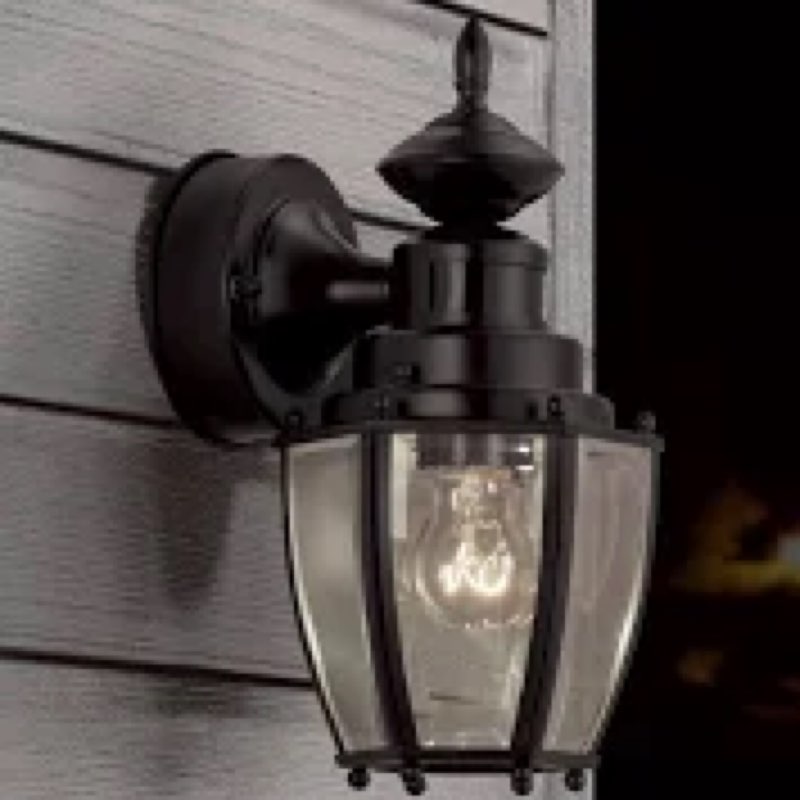 Black Motion Activated Outdoor Wall Light, Portfolio 11.75-in H