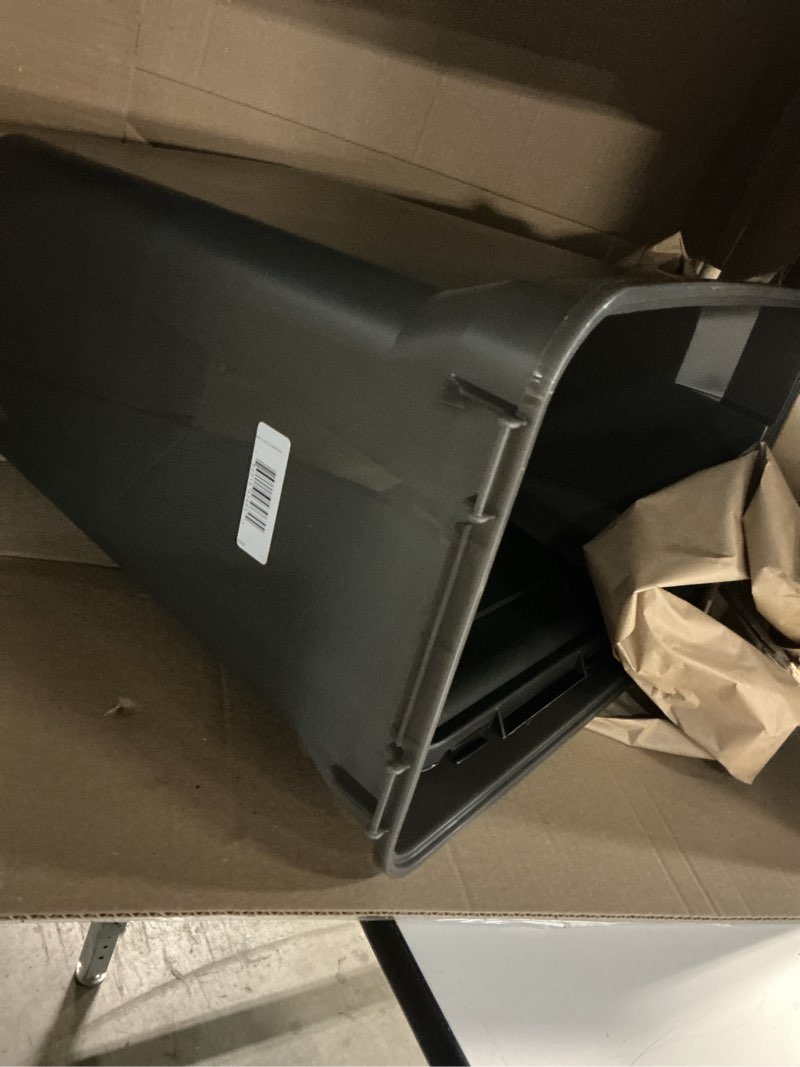Condition photo showing As Is for iris usa airtight dog food storage container, weatherpro, up to 40 lbs, removable wheels, for dog cat bird and other pet food storage bin, keep fresh, translucent body, made in usa, smoke/black 40 lbs smoke