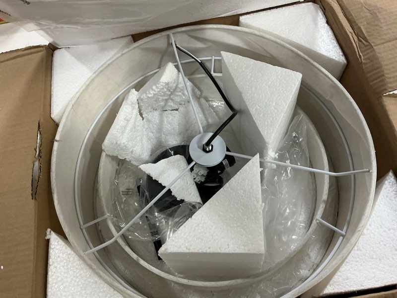 Condition photo showing As Is for 3-Light Semi Flush Mount Ceiling Light Fixture, 16 inch Drum Light Fixture with 2-Layer White Drum Fabric Shade, Entryway Ceiling Light Fixtures for Bedroom Dining Room