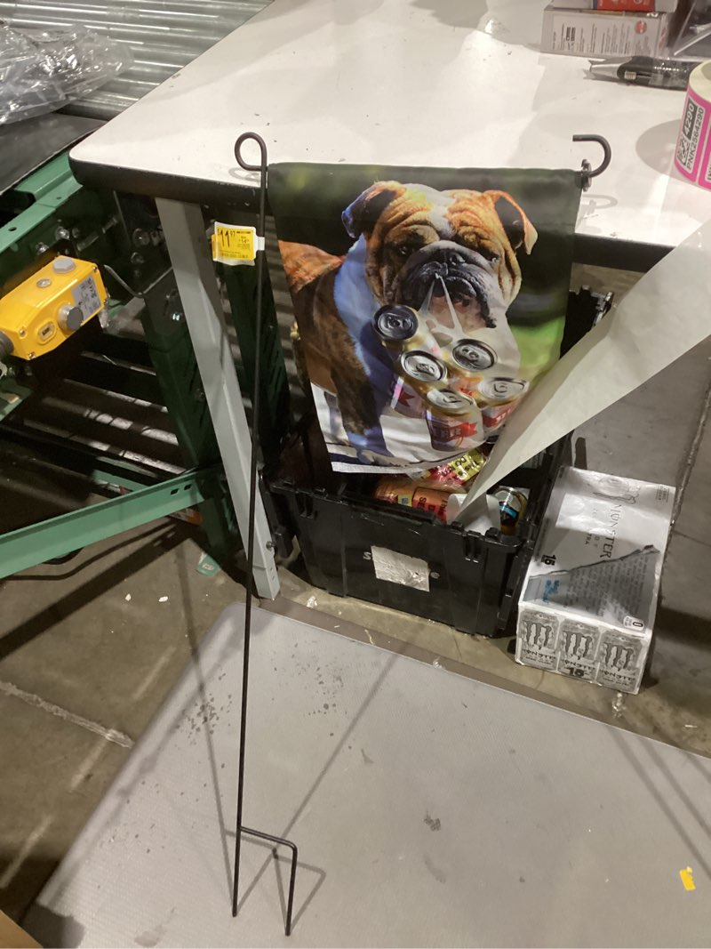 Condition photo showing Good Condition for Style Selections Bulldog With Beers Flag With Stand