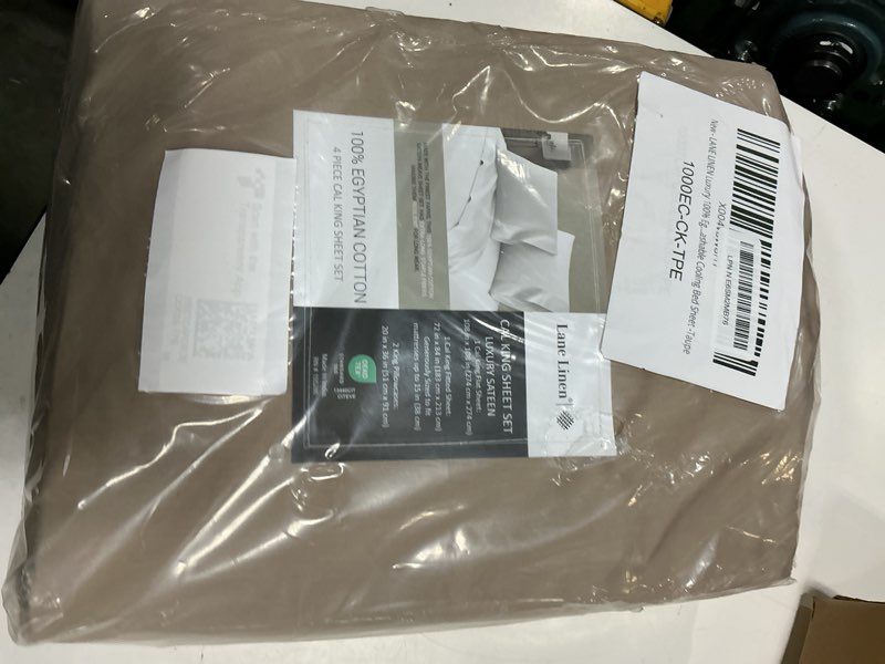 Condition photo showing New/Like New for lane linen luxury 100% egyptian cotton sheets cal king sheet set, eo friendly oeko-tex certified no pill fade resistant fully elasticized machine washable cooling bed sheet -taupe california king 07: taupe