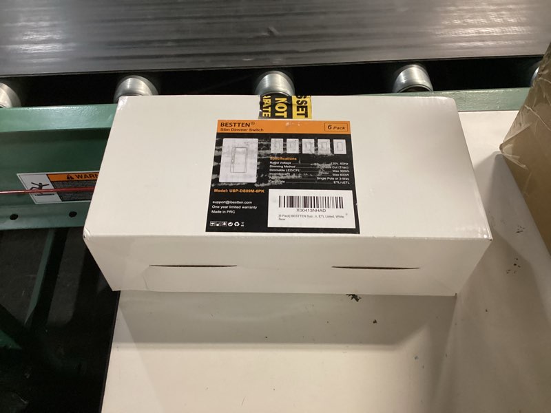 Condition photo showing New/Like New for bestten 6 pack super slim dimmer light switch, quiet rocker, single pole or 3 way dimmable switch, max 300w led, cfl, 600w incandescent, screwless wall plate included, etl listed, white