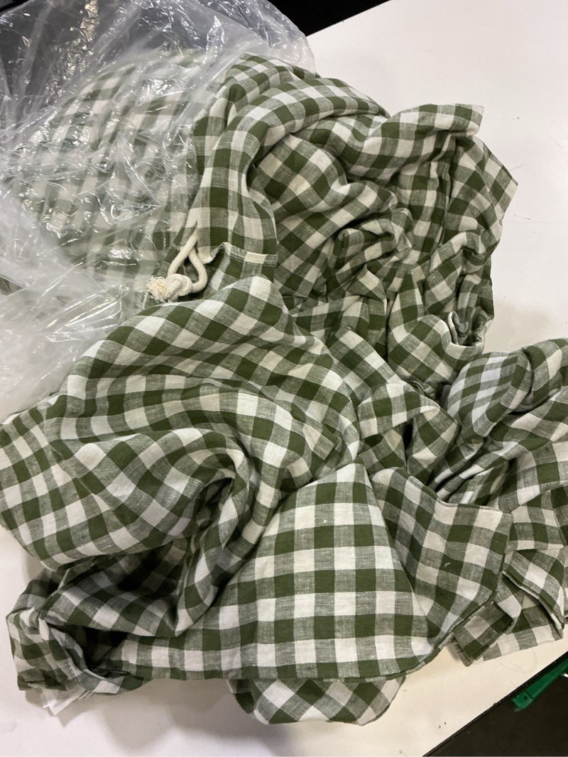 Condition photo showing As Is for european linen gingham duvet cover set, king/cal king, olive