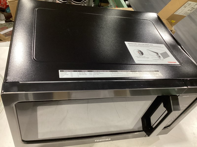 Condition photo showing As Is for **untested** toshiba ml-em45pit(bs) countertop microwave oven with inverter technology, kitchen essentials, smart sensor, auto defrost, 1.6 cu.ft, 13.6\" removable turntable, 33lb.&1250w, black stainless steel