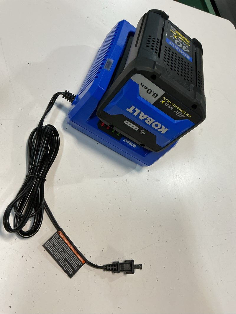 Condition photo showing As Is for kobalt 40 -volt, battery charger 6.0 ah (kobalt 40-volt power equipment battery rapid quick charger gen3)
